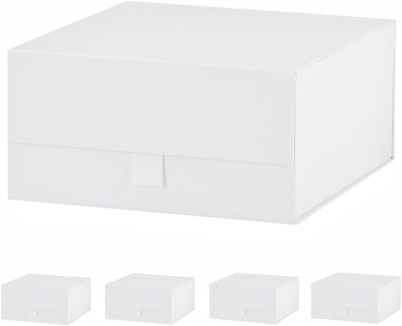 PLINJOY 5 Pcs White Gift Box 8x8x4 Inches Small Gift Boxes for Presents with Magnetic Closure Lid Luxury Collapsible Gift Box Bridesmaid, Wedding, Birthday Boxs for Gift Packaging - Image 1